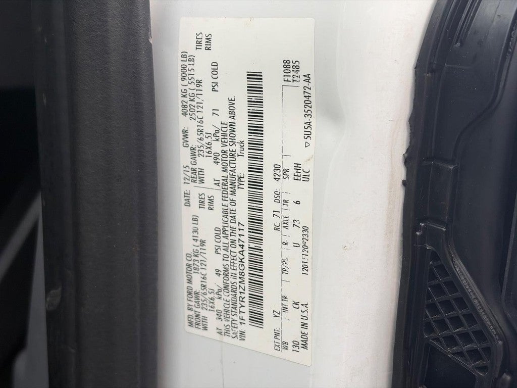 2016 Ford Transit Cargo Van T-250 130" Low Rf 9000 GVWR Swing-Out RH Dr