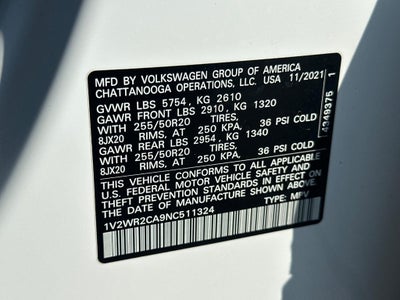 2022 Volkswagen Atlas 3.6L V6 SE w/Technology FWD