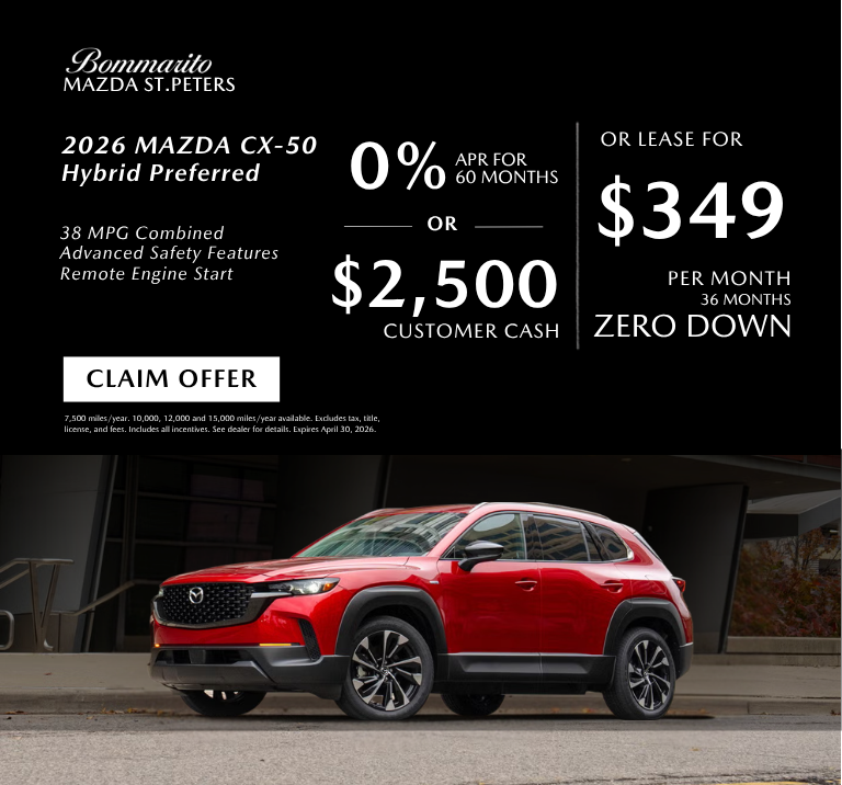2026 Mazda Hybrid Preferred CX-50 0% APR OR Lease $349