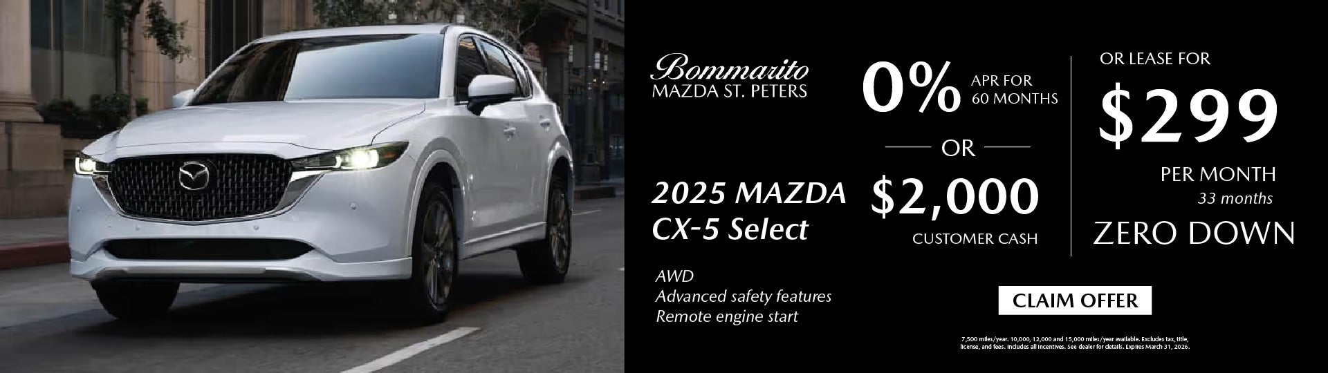 2025 Mazda CX-5 Select Lease $299