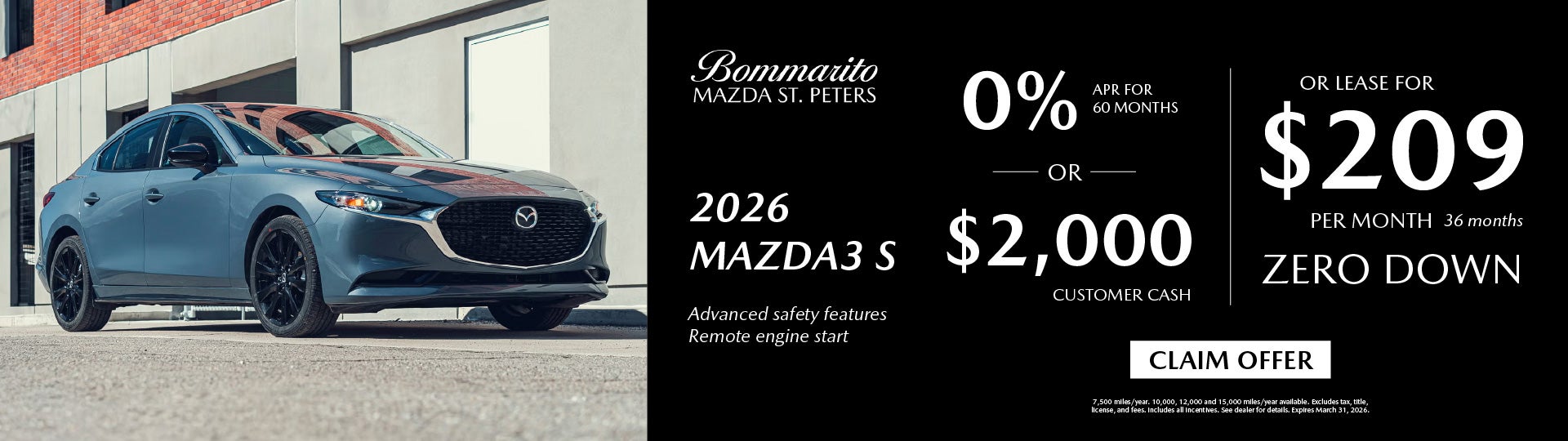 2026 Mazda3 S Lease $209